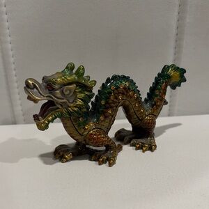 Beautiful Green Enamel Dragon Trinket Jewelry Box